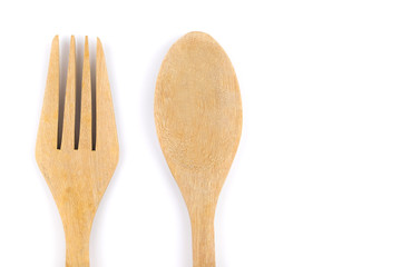 Wooden utensil kitchen on isolated white background