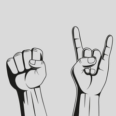 Hands. Rock sign. Vector.