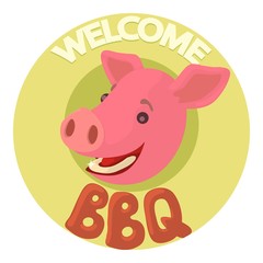 Welcome invitation to barbecue icon, cartoon style