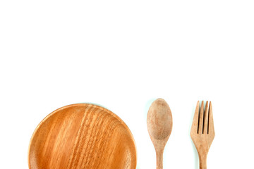 Wooden utensil kitchen on isolated white background
