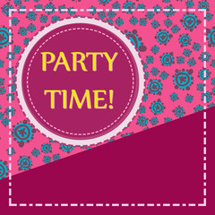 Round frame of pink color over hand drawn elements seamless background. Childish Party Poster. Flyer, Greeting Card, Invitation.