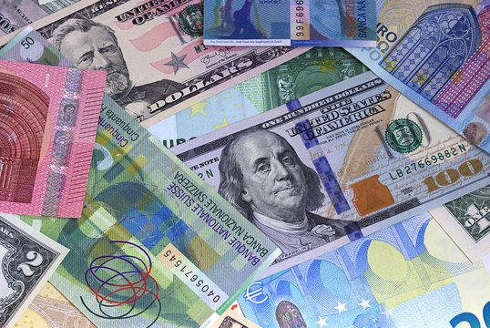 Abstract dollar euro and swiss franc background.
