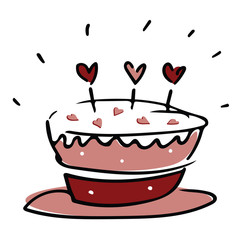 Valentine love cake with hearts in pink white and red