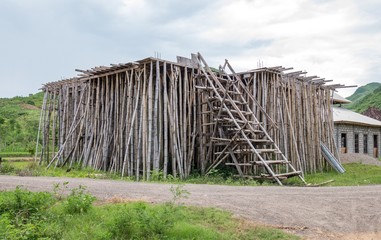 Bamboo house construction in Kuta Lombok, Indonesia
