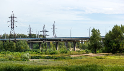 Road bridge passing through the field