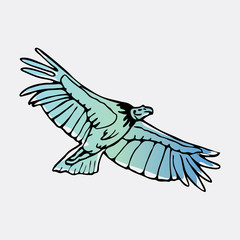 Hand-drawn pencil graphics, vulture, eagle, osprey, falcon, hawk, scavenger, condor, karkar, kite.Engraving, stencil style. Bird predator.Logo,sign,emblem,symbol Stamp,seal. Simple illustration Sketch