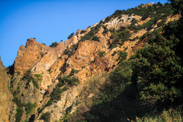 Landscape of the mounting shore, beautiful seascape, selective focus