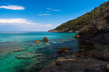 Amazing turquise water on the coast of the beautiful greek island Thasos