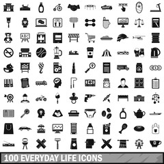 100 everyday life icons set, simple style 