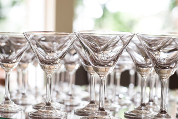 Empty glasses set in restaurant