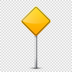 Road yellow signs collection isolated on transparent background. Road traffic control.Lane usage.Stop and yield. Regulatory signs. Curves and turns.