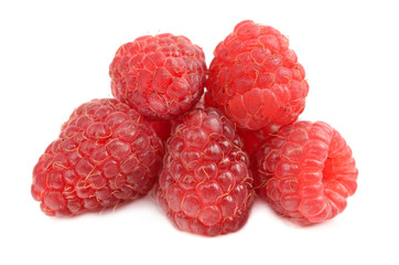 Raspberries on a white background