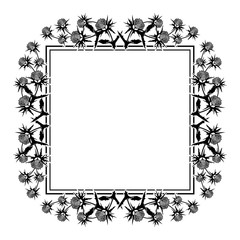 Square frame with thistle silhouette. Vector clip art.