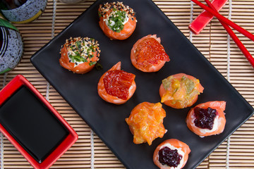 Sashimi and sushi rolls