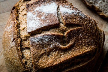 irish soda bread on wooden surface.