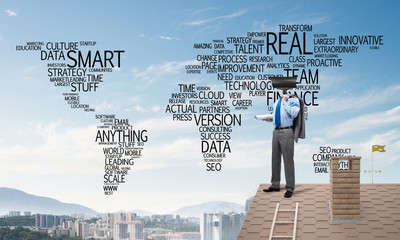 Concept of home security and privacy protection with camera headed man