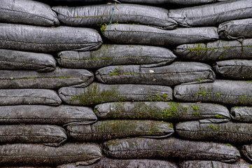 Sandbag bunker texture or Sandbags for flood protection texture background of the old military