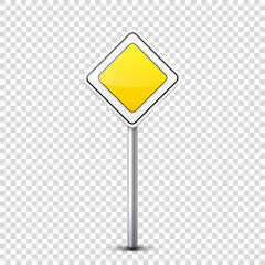 Road yellow signs collection isolated on transparent background. Road traffic control.Lane usage.Stop and yield. Regulatory signs. Curves and turns.