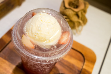 Vanilla ice cream with strawberry soda
