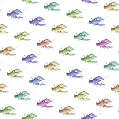 Crayfishes background. Seamless colorful pattern.