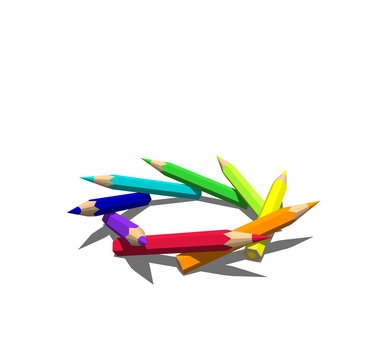 Color pencils. Isolated on white background. 3D rendering illustration.