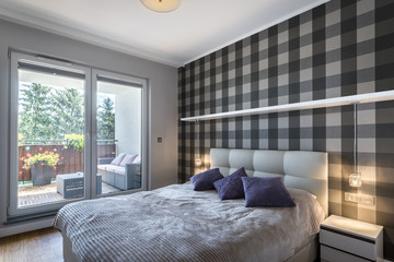 Modern bedroom with checker pattern