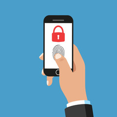 Smartphone. Lock. Finger print. Vector.