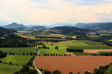 Naklejka premium top view of the Austrian fields and mountains