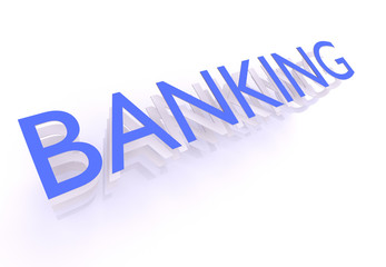 Banking, word in blue letters on white background, 3d rendering