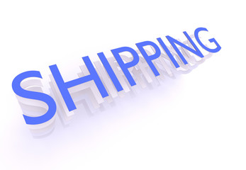 Shipping, word in blue letters on white background, 3d rendering