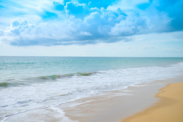 Beautiful beach sea sand and blue sky background