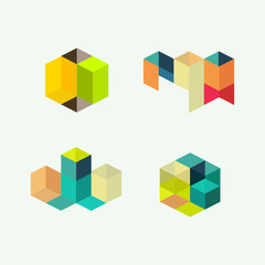 Set of minimal geometric multicolor symbol set, shapes. Trendy icons and logotypes. Trendy symbols collection. Business signs, labels, badges, frames and borders