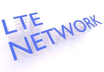 LTE network, words in blue letters on white background, 3d rendering