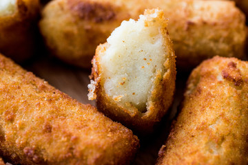 Potato croquettes (croquetas) cut out..