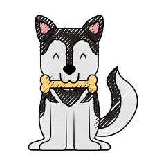 cute dog mascot with bone vector illustration design