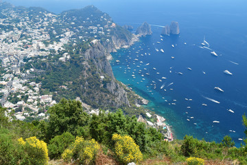 Fototapeta na wymiar View of Capri and Faraglioni from the Monastery of Cetrella in Anacapri, Capri Island, Italy