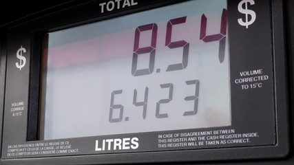 Big screen of rising gas prices on pump screen - Powered by Adobe