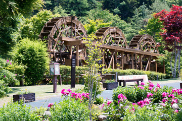 Obraz premium 山中湖花の都公園 三連大水車