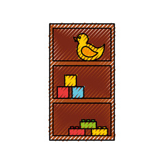 wooden drawer with toys vector illustration design