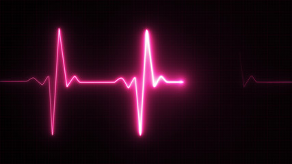 Neon Heart beat pulse in pink illustration - obrazy, fototapety, plakaty