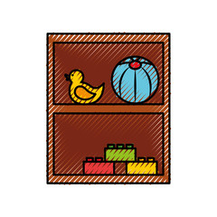 wooden drawer with toys vector illustration design