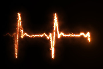 Burning pulse heart line monitor cool illustration - obrazy, fototapety, plakaty