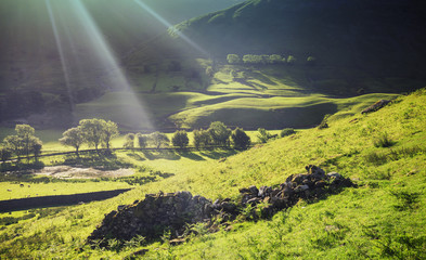 Kirkstone Pass in Morning Light Seeing from the Ridge of High Hartsop Dodd in Lake District National Park, UK