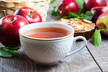 Green tea cup on wooden background
