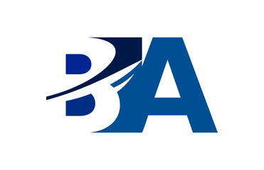 BA Negative Space Square Swoosh Letter Logo