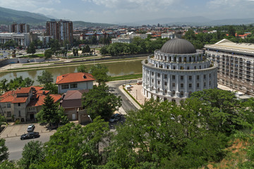 Obraz premium Panorama to city of Skopje from fortress (Kale fortress) in the Old Town, Republic of Macedonia