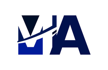 MA Negative Space Square Swoosh Letter Logo