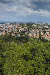 Fototapeta na wymiar Amazing Panoramic view of city of Plovdiv from Bunardzhik tepe hill (hill of libertadors), Bulgaria