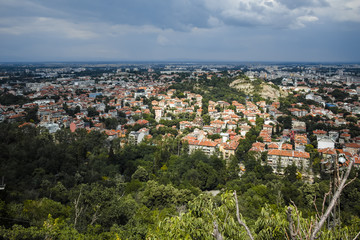 Fototapeta premium Amazing Panoramic view of city of Plovdiv from Bunardzhik tepe hill (hill of libertadors), Bulgaria