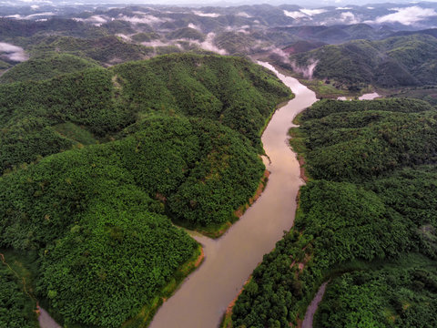 River, mountains and mist is beautiful.Tsonga Licking River in Thailand.